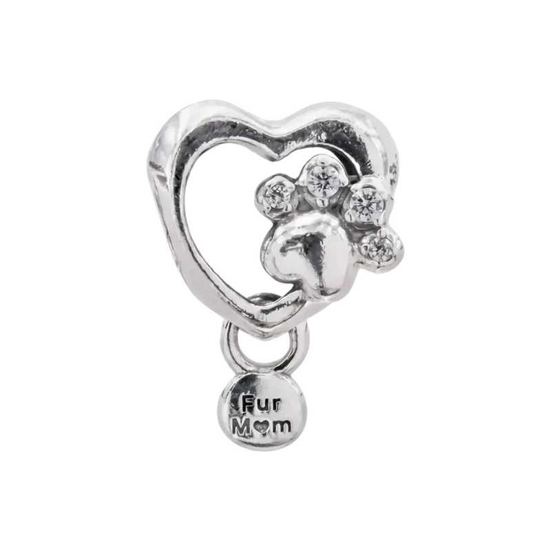 Sparkling Paw Print & Heart Charm
