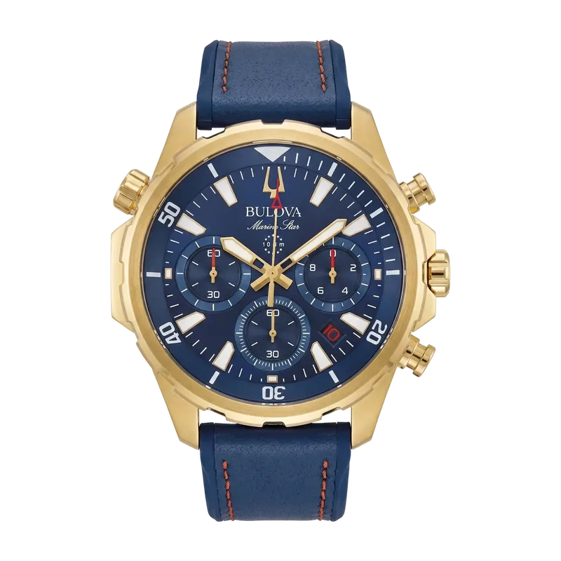 Marine Star Blue Leather 44mm Chronograph Watch
