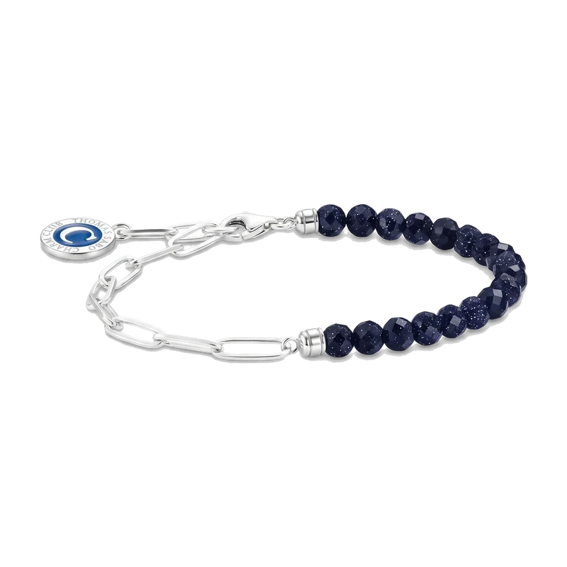 Silver Charm Bracelet with Imitation Sandstone Beads and Coin