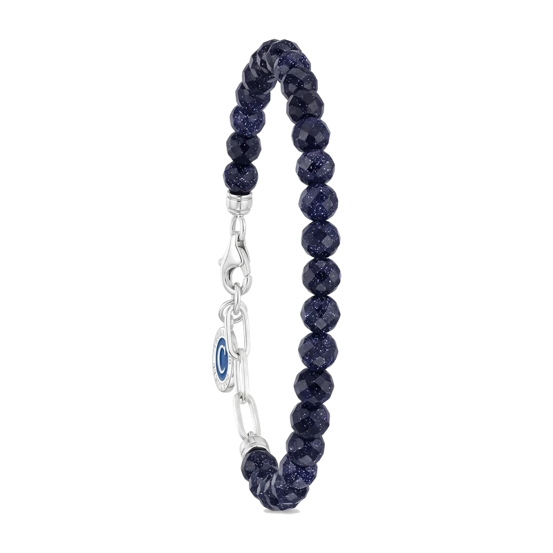 Silver Charm Bracelet with Imitation Sandstone Beads and Coin