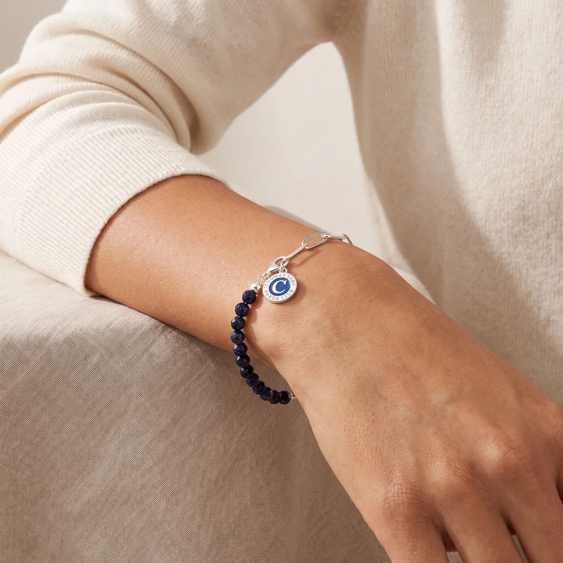 Silver Charm Bracelet with Imitation Sandstone Beads and Coin
