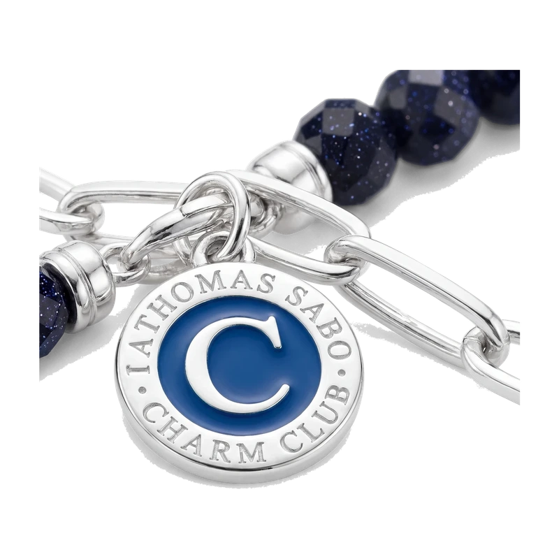 Silver Charm Bracelet with Imitation Sandstone Beads and Coin