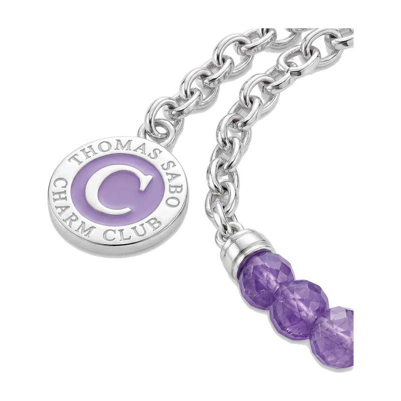 Charm Bracelet with Violet Imitation Amethyst Beads