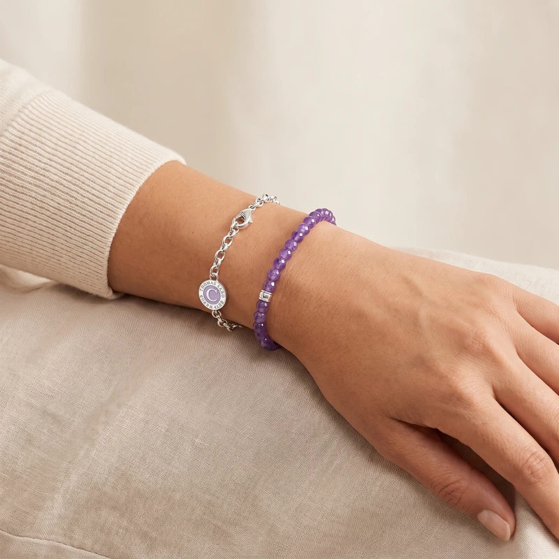 Charm Bracelet with Violet Imitation Amethyst Beads