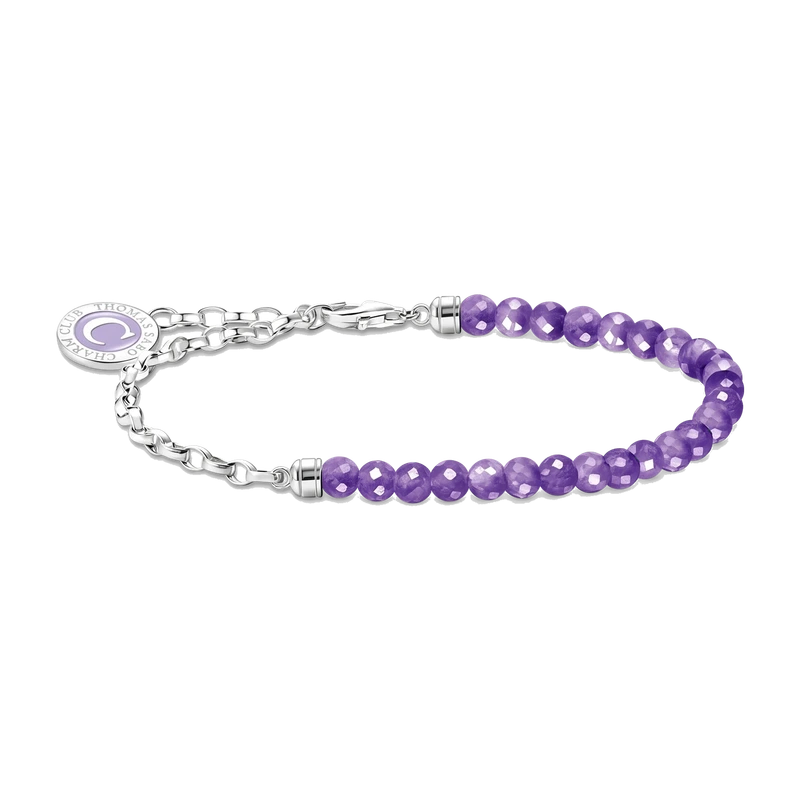 Charm Bracelet with Violet Imitation Amethyst Beads