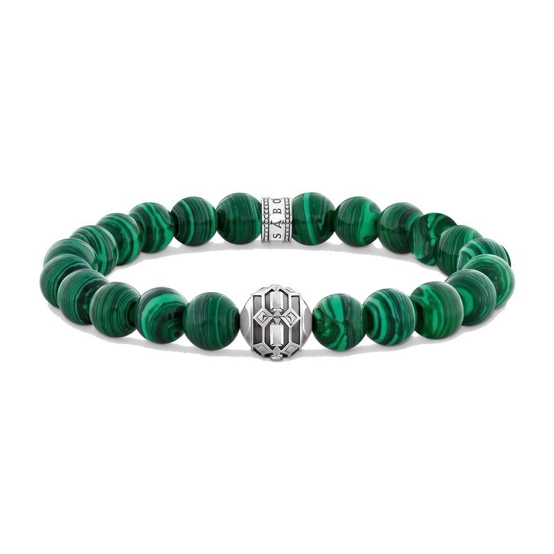 Bracelet with Imitation Malachite and Red Tiger's Eye Beads 16cm