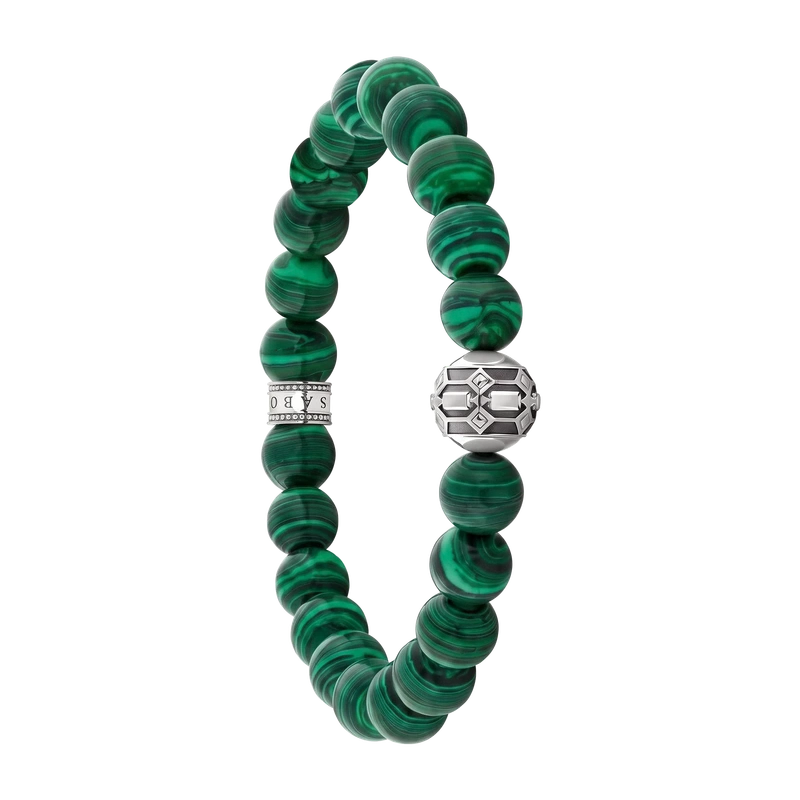 Bracelet with Imitation Malachite and Red Tiger's Eye Beads 16cm