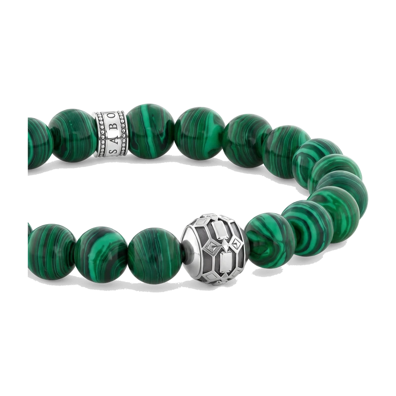 Bracelet with Imitation Malachite and Red Tiger's Eye Beads 16cm