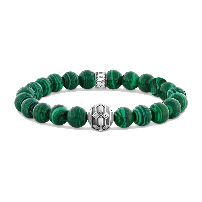 Bracelet with Imitation Malachite and Red Tiger's Eye Beads 17.5cm