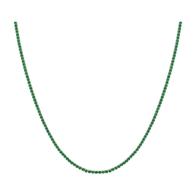 Green Emerald Tennis Necklace Yellow 7ct