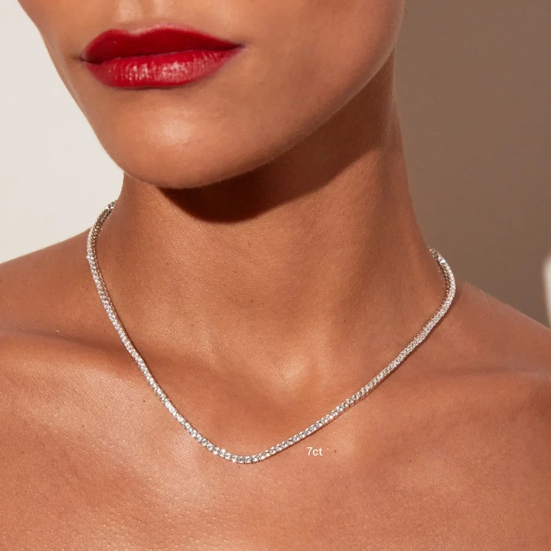 White Sapphire Tennis Necklace 7ct White 38cm