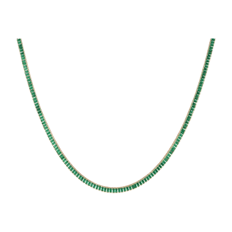Green Emerald Baguette Tennis Necklace Yellow 41cm