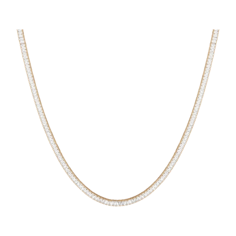 White Sapphire Baguette Tennis Necklace Yellow 13ct