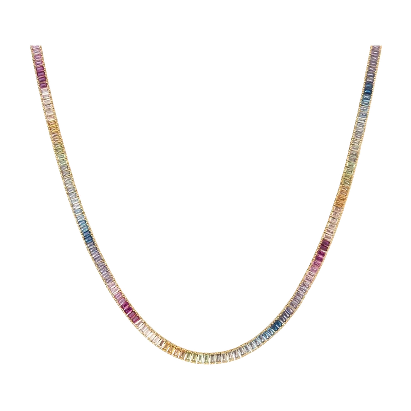 Ombré Rainbow Baguette Tennis Necklace Yellow 41cm