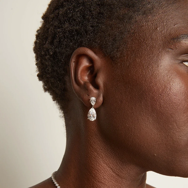 White Sapphire Pear Drop Earrings White
