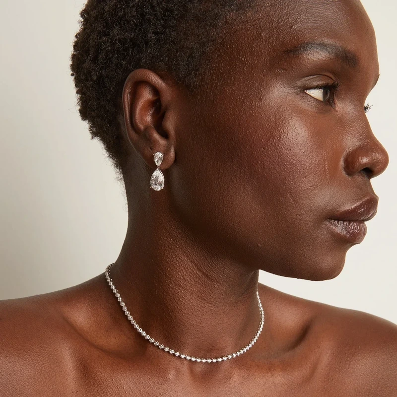 White Sapphire Pear Drop Earrings White