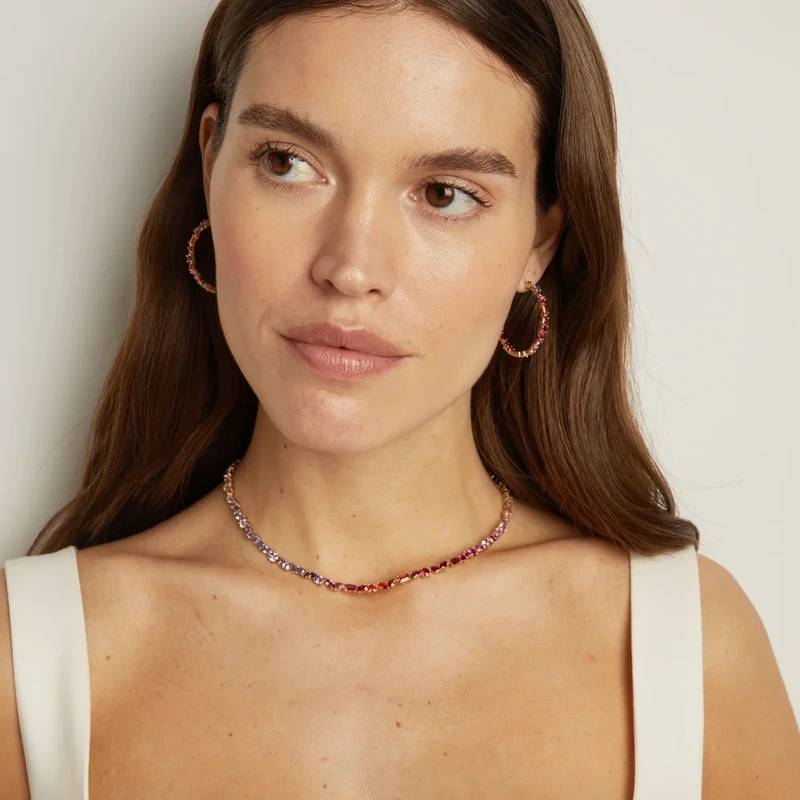 Pink Ombré Mixed Shape Tennis Necklace Yellow 41cm