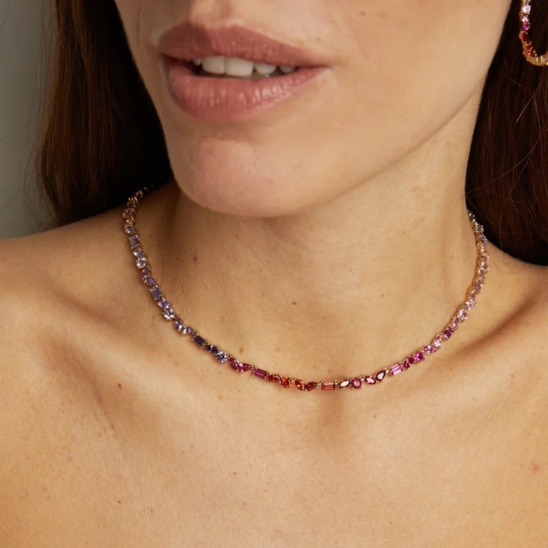 Pink Ombré Mixed Shape Tennis Necklace Yellow 41cm