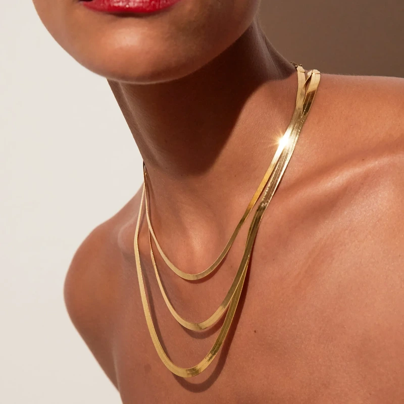 Gold Herringbone Chain Necklace Yellow 46cm