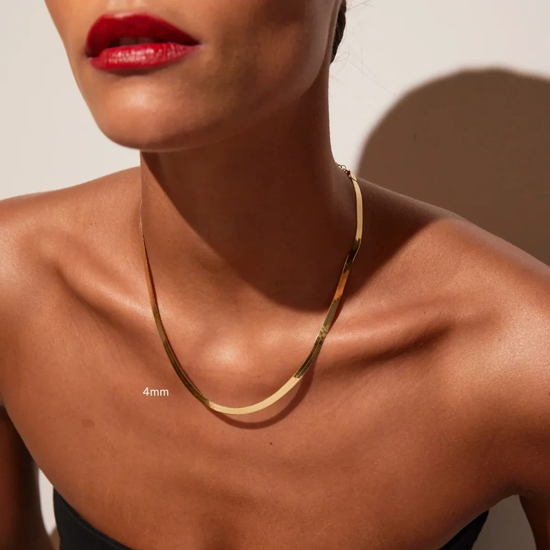Gold Herringbone Chain Necklace Yellow 46cm