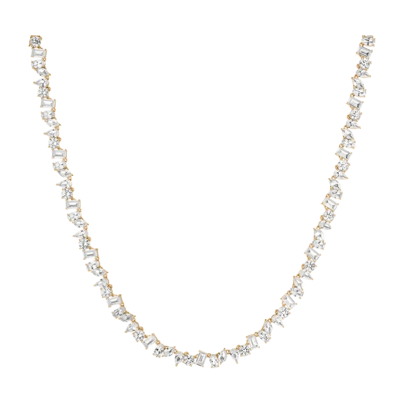 White Sapphire Mixed Shape Tennis Necklace 20ct Yellow 41cm