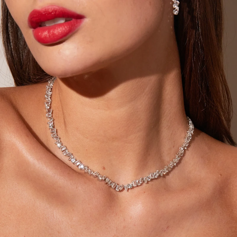 White Sapphire Mixed Shape Tennis Necklace 20ct White 41cm