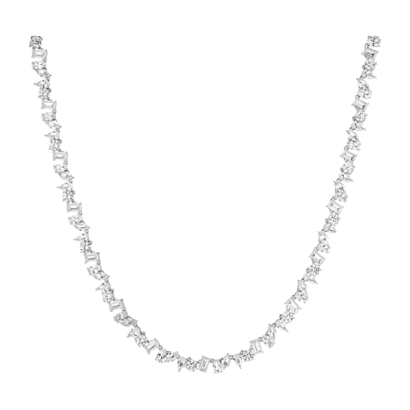 White Sapphire Mixed Shape Tennis Necklace 20ct White 41cm