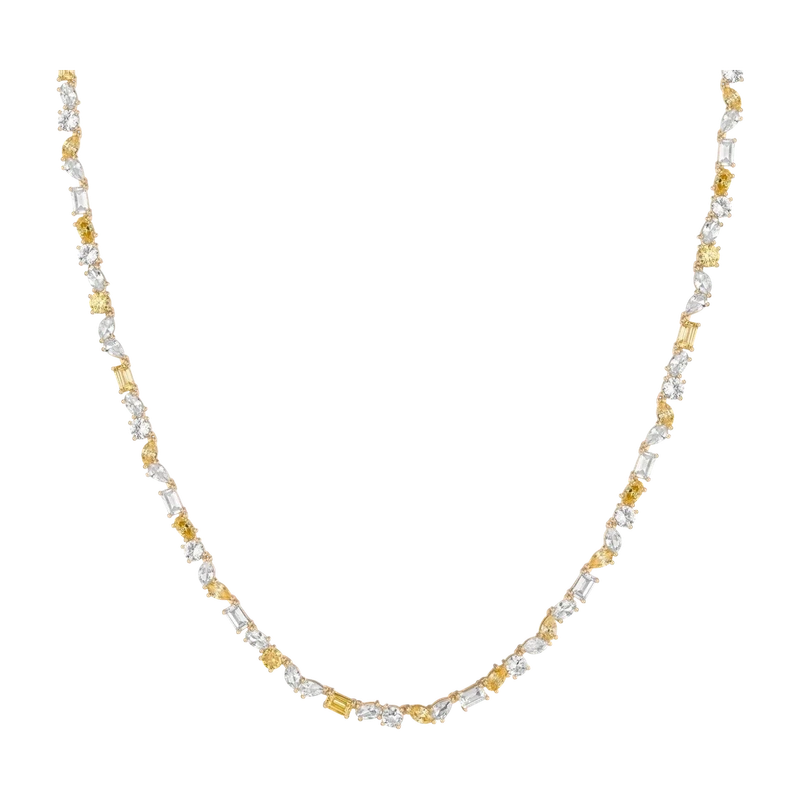 White Sapphire & Canary Mixed Shape Tennis Necklace Yellow 41cm