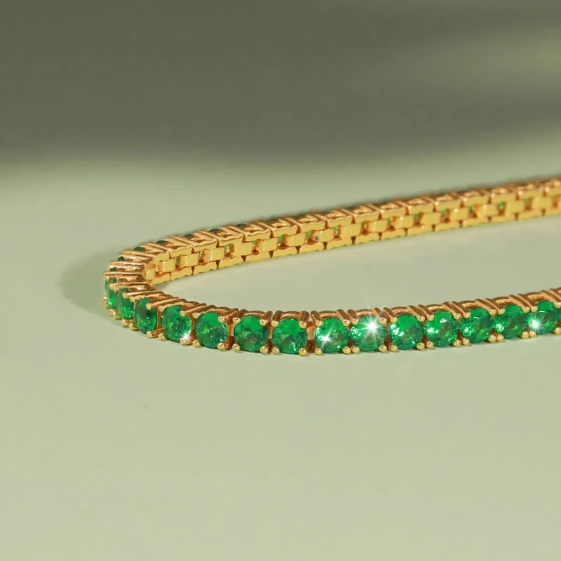 Green Emerald Tennis Bracelet 6ct Yellow 17cm