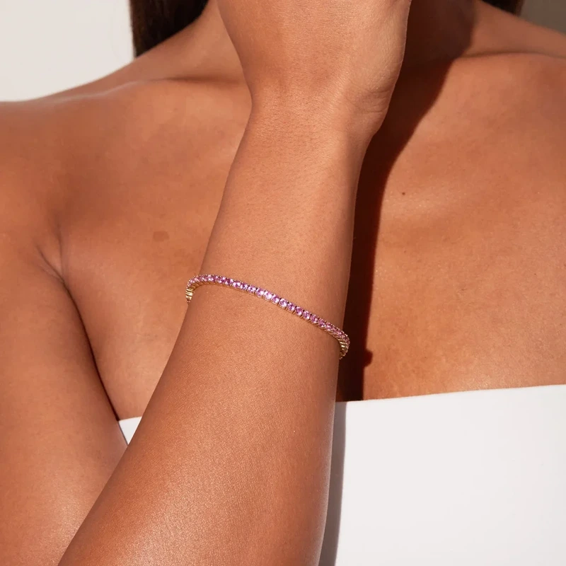 Pink Sapphire Tennis Bracelet 6ct Yellow 17cm