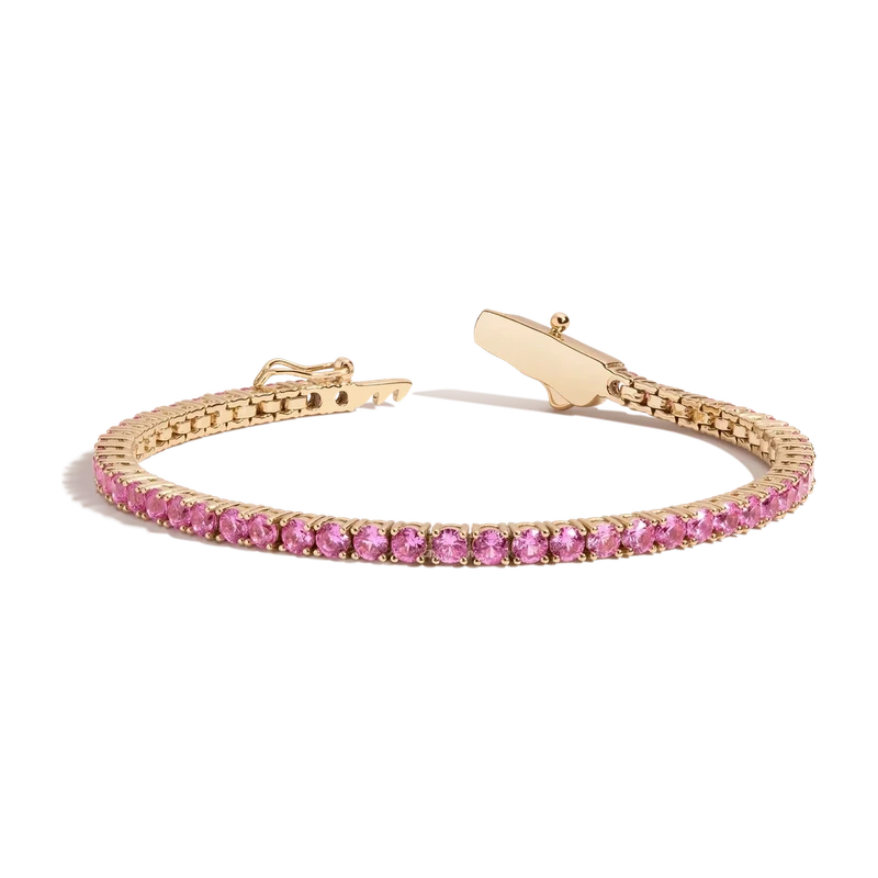 Pink Sapphire Tennis Bracelet 6ct Yellow 17cm
