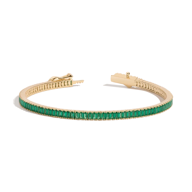 Green Emerald Baguette Tennis Bracelet Yellow 17cm