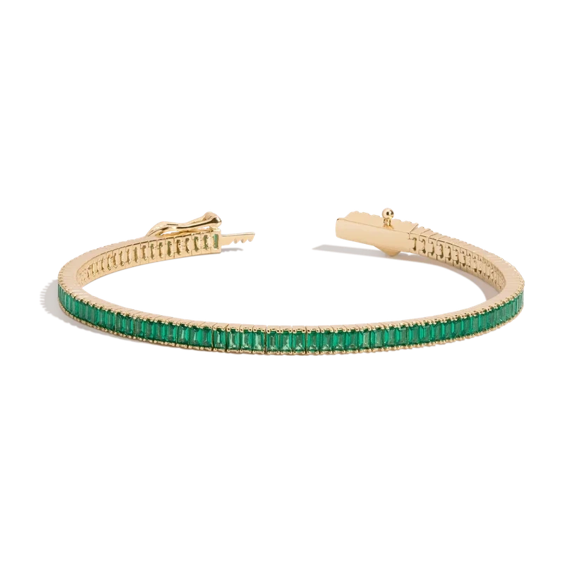 Green Emerald Baguette Tennis Bracelet Yellow 18cm