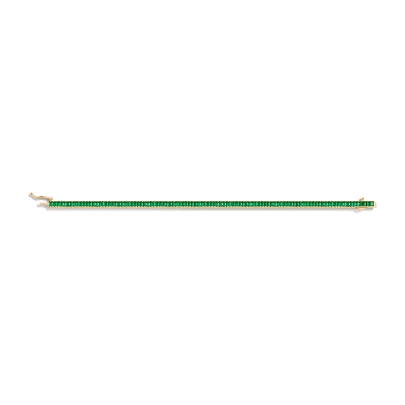 Green Emerald Baguette Tennis Bracelet Yellow 18cm
