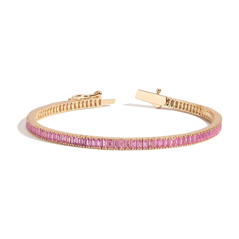 Pink Sapphire Baguette Tennis Bracelet Yellow 17cm