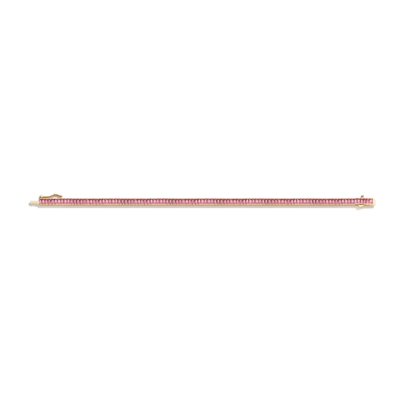 Pink Sapphire Baguette Tennis Bracelet Yellow 17cm