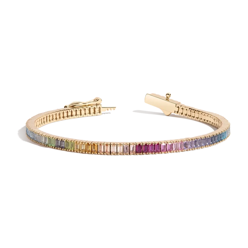 Ombré Rainbow Baguette Tennis Bracelet Yellow 18cm