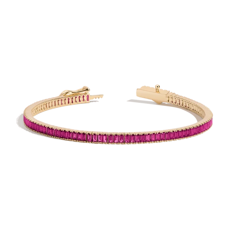 Red Ruby Baguette Tennis Bracelet Yellow 17cm