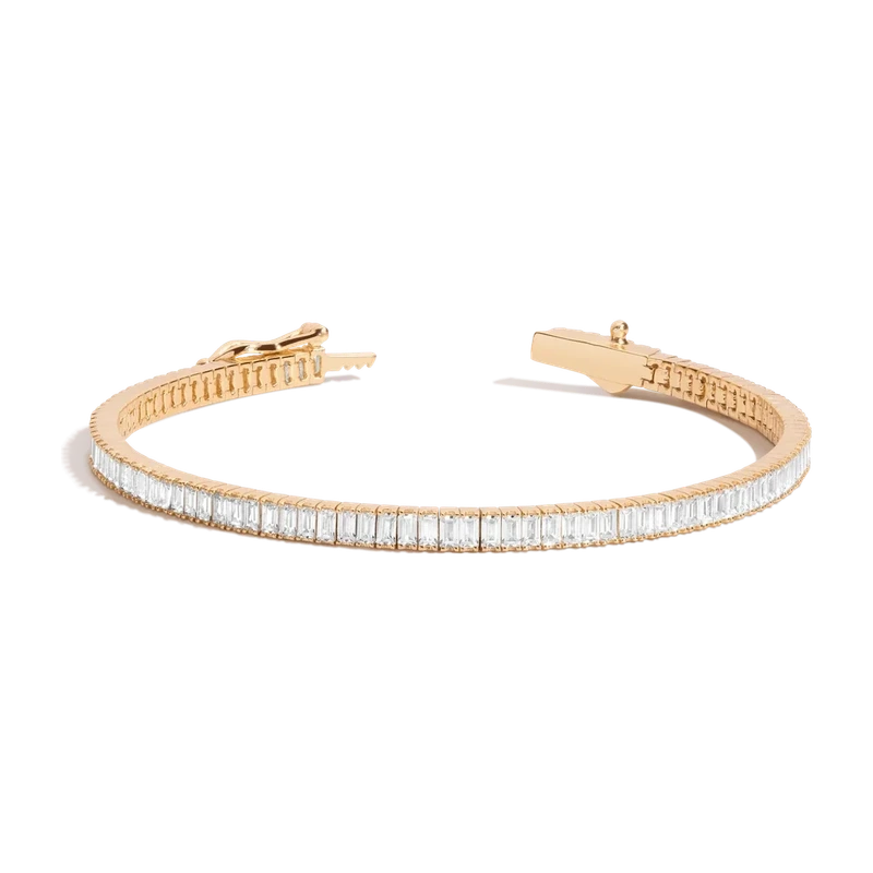 White Sapphire Baguette Tennis Bracelet 6ct Yellow 17cm