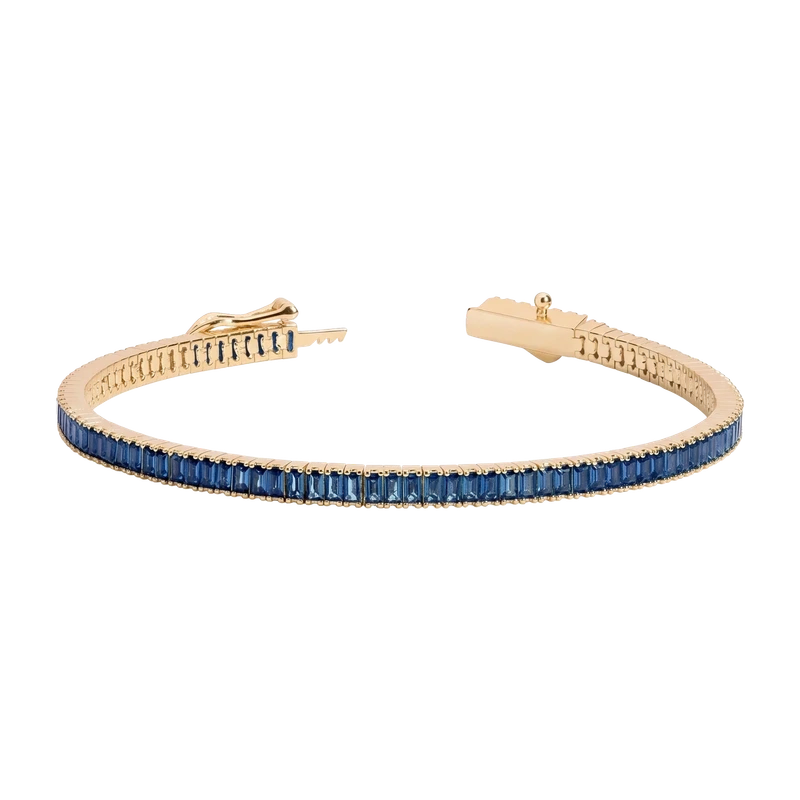 Blue Sapphire Baguette Tennis Bracelet Yellow 17cm