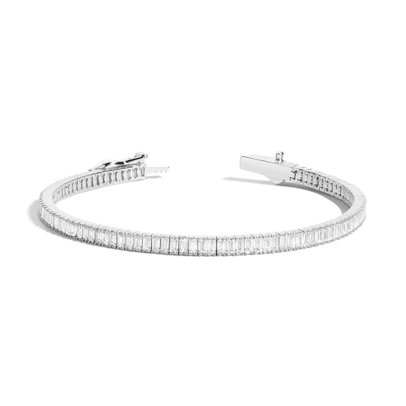 White Sapphire Baguette Tennis Bracelet 6ct White 17cm