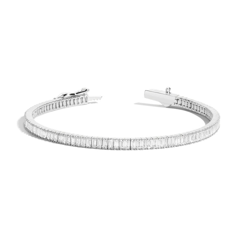 White Sapphire Baguette Tennis Bracelet 6ct White 18cm