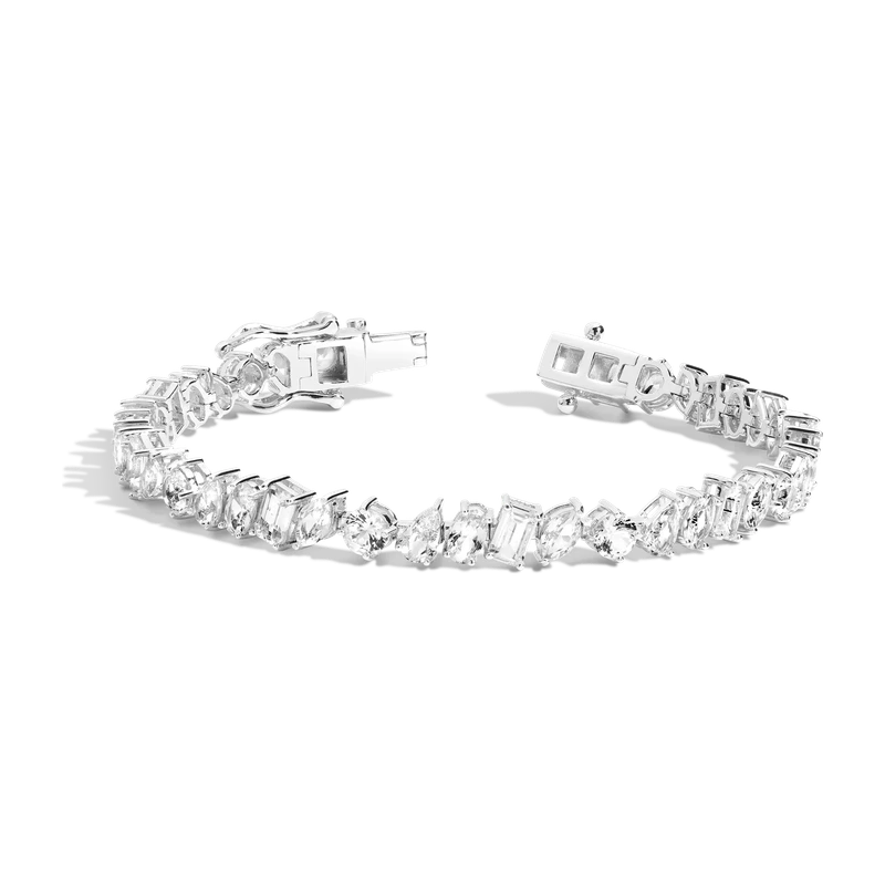 White Sapphire Mixed Shape Tennis Bracelet 8ct White 17cm