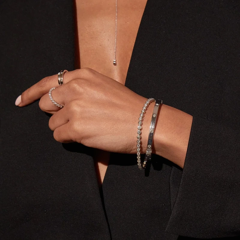 White Sapphire Bezel Tennis Bracelet Yellow 15cm