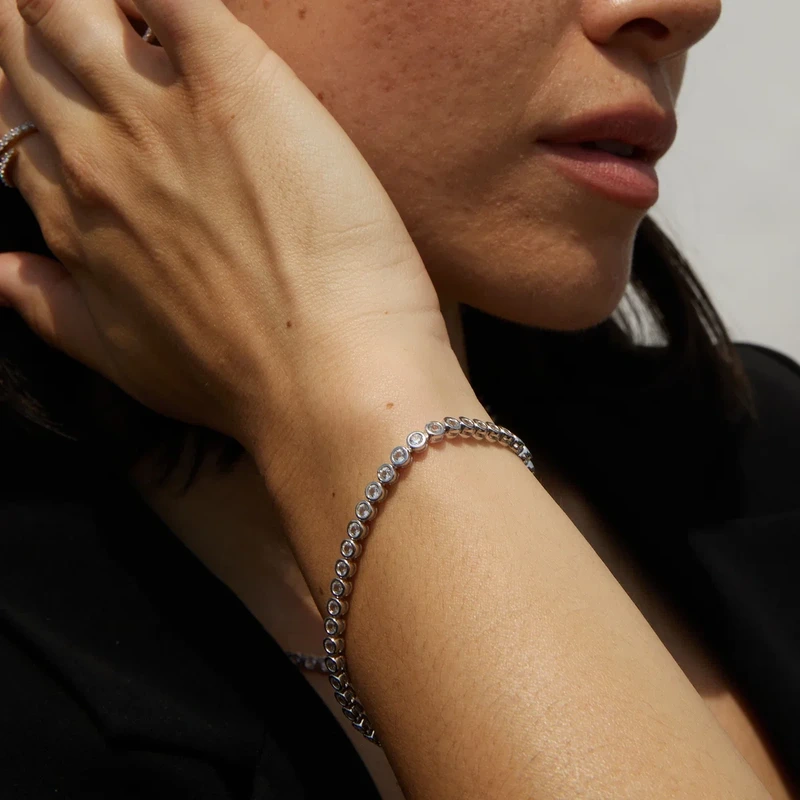 White Sapphire Bezel Tennis Bracelet Yellow 17cm