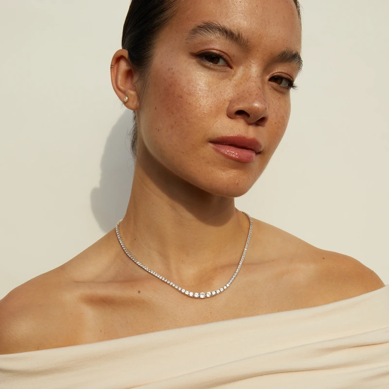 White Sapphire Graduated Tennis Necklace White 41cm