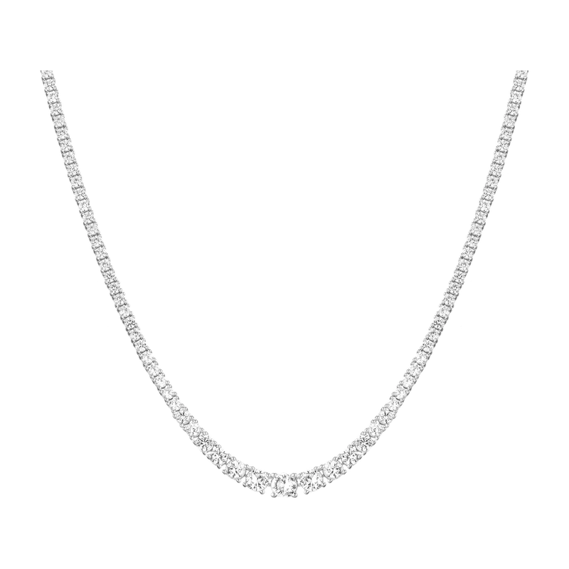 White Sapphire Graduated Tennis Necklace White 41cm