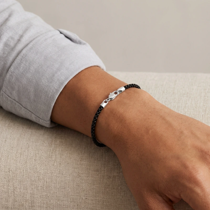Box Chain Bracelet, 3MM - Black