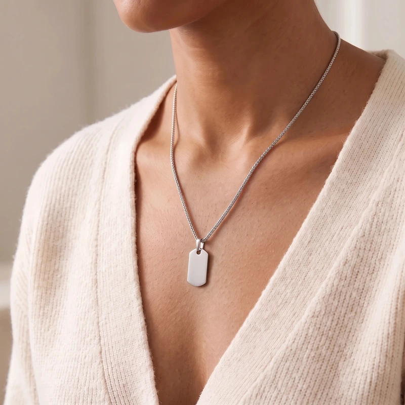 Beveled Tag Pendant - Silver