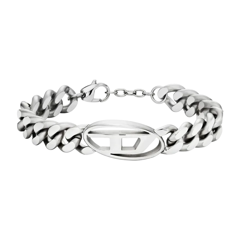 Oval D Logo Stainless Steel Chain Bracelet Silver 198mm+18mm